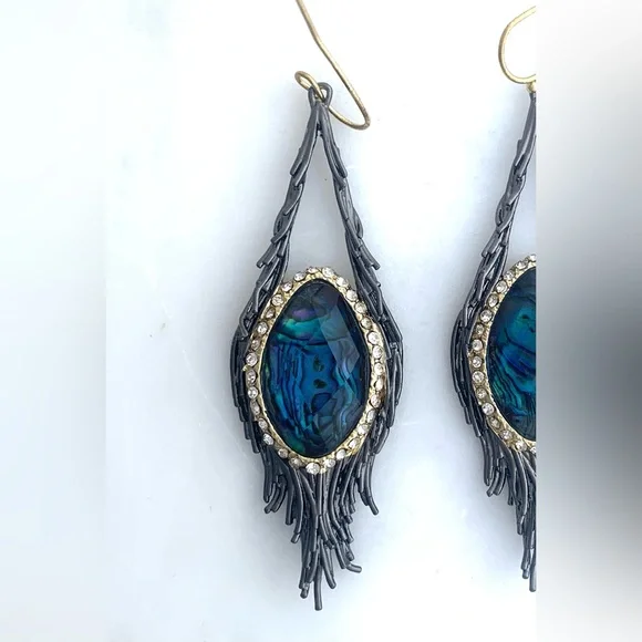 ALEXIS BITTAR • NEW Gunmetal Gold Blue Abalone Maldivian Nested Drop Earrings - Picture 6 of 8
